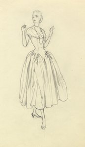 Kvinna i klänning med smal midja, c1952. av Shirley Markham