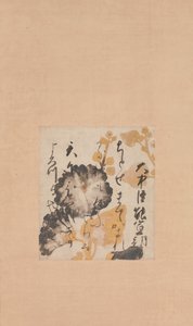 Dikt av Onakatomi Yoshinobu med undermålning av stockrosor, tidigt 1600-tal av Shokado Shojo