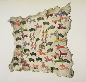Buffeljakt (pigment på älgskinn) av Shoshone Katsikodi School