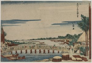 Utsikt över den stora bron vid Senju i Musashi-provinsen, ca. 1820-talet.