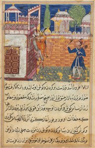 Sida från Tales of a Papegoja Tuti-nama: Åttonde natten: Den bedrägliga hustrun återvänder..., 1558-1560. av Shravana