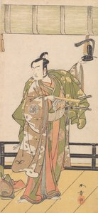 Arashi Sangoro som en samuraj som står på verandan till ett stort hus, 1774 eller 1775. av Shunsho