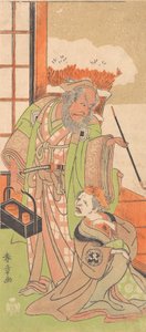 Scen från andra akten av dramat Kawaranu Hana Sakae Hachinoki, 12:e månaden, 1769. av Shunsho