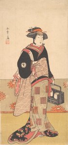 Skådespelaren Iwai Hanshiro IV som kvinna i en svart kimono, ca. 1780. av Shunsho
