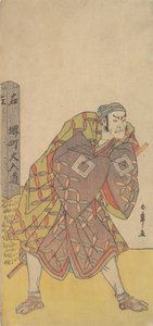 Den femte Ichikawa Danjuro som en Kagobärare som står nära en milstolpe, ca. 1783-84. av Shunsho