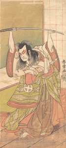 Den tredje Otani Hiroji som en Daimyo som står på Engawa, ca. 1771. av Shunsho