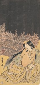 Den tredje Segawa Kikunojo som en kvinna i hukande ställning, 1778. av Shunsho