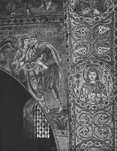 Jakob brottas med ängeln (mosaik) av Sicilian School
