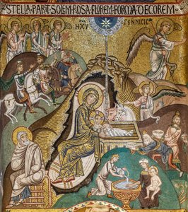 Palatinska kapellet (basilikan), södra absiden eller St Pauls "absidiola", mosaiker: "Födelse", XII-talet