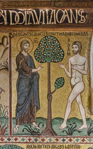 Palatinska kapellet (basilikan), cykel av mosaiker i Gamla testamentet, cykel av skapelsen: "Gud introducerar Adam i Eden", XII-talet