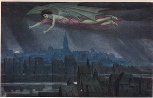 Lucifer flyger över staden. 