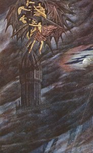 Den gyllene legenden: Lucifer och hans änglar (färglitografi) av Sidney Meteyard