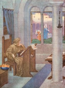 Den gyllene legenden: Scriptorium (färglitografi) av Sidney Meteyard