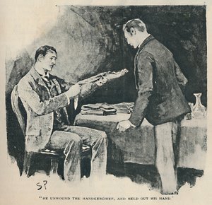 Han lindade upp näsduken och räckte ut sin hand, 1892 av Sidney Paget