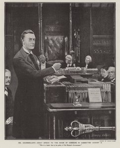 Joseph Chamberlains tal om boerkriget i underhuset den 2 augusti 1901 (litho) av Sidney Paget