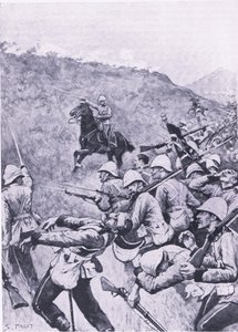 Langs Nek, 28 januari 1881 (första boerkriget), illustration från brittiska striderna på land och hav, 1915 av Sidney Paget