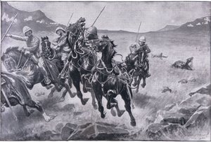 Att köra handsken: en lanserpatrull under korseld (litho) av Sidney Paget