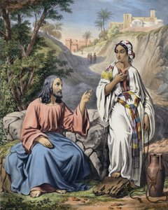 Kristus och Samariens kvinna vid Jakobs brunn (färgad gravyr) av Siegfried Detler Bendixen