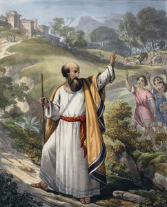 Små barn hånar Elisha (färgad gravyr) av Siegfried Detler Bendixen