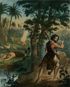 Mordet på Abel, från en bibel tryckt av Edward Gover av Siegfried Detler Bendixen