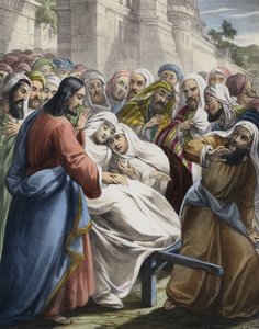 Sonen till The Widow of Nain uppväckt till liv (färgad gravyr) av Siegfried Detler Bendixen