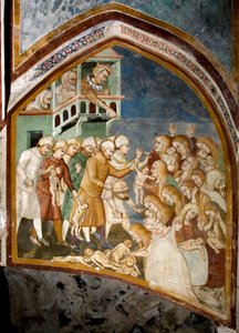 Massakern på de oskyldiga Detalj av en fresk från skolan i Siena (1300-talet) 1363-1366 Klostret St. Benedetto (Sacro Speco), Subiaco (Rom), Italien