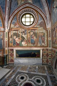 Födelsekomsten och tillbedjan av Magi Fresco School of Siena. 1300-talet. Jungfrukapell. Klostret Saint Benedetto (Sacro Speco), Subiaco (Rom), Italien