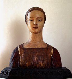 Ung dam (polykrom träskulptur av Sienese School