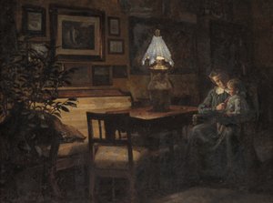 Kvällsinredning. Mamma och barn av Sigurd Wandel
