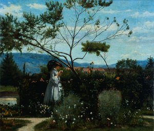 Bland blommorna i trädgården, av Silvestro Lega (1826-1895).