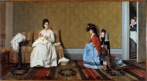 Små flickor som leker stora damer Två systrar förklädda från sin mammas kläder. Målning av Silvestro Lega (1826-1895) 1872 Privat samling