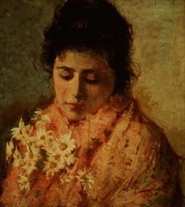Porträtt av en kvinna (panel) av Silvestro Lega