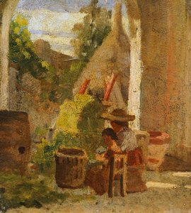 Rustic loggia, Utafiti wa Nchi triptychswed av Silvestro Lega
