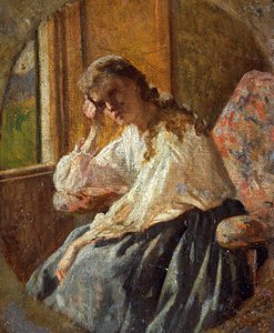 Studie av kvinnlig figur, av Silvestro Lega (1826-1895), Detalj av triptyk av Silvestro Lega
