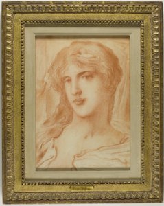 Huvud, ca 1880 (rödkrita på buffertpapper) av Simeon Solomon
