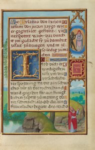 Rand mit der Vision des Hohenpriesters und des Teufels von Sacharja av Simon Bening