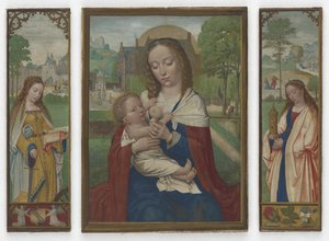 Jungfru och barn; De heliga Katarina och Barbara, ca 1520 (tempera på veläng) av Simon Bening