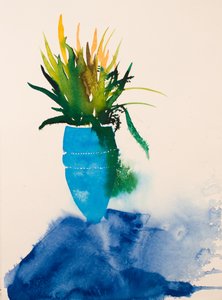 Blå vas, 2016 (akvarell) av Simon Fletcher