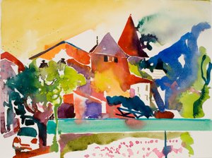 Car, Green Stripe, 2017 (akvarell på papper) av Simon Fletcher