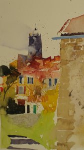 Clocher, Languedoc, 2002 (akvarell) av Simon Fletcher