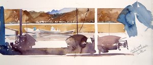 Dock Wall Amanohashidate, 2000 (akvarell) av Simon Fletcher