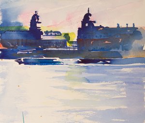 Greenwich från Isle of Dogs, 2016 (akvarell) av Simon Fletcher