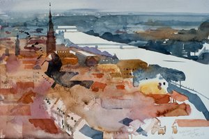 Heidelberg från slottet, 2006 (akvarell) av Simon Fletcher