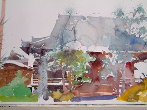 Kyoto Temple (akvarell på papper) av Simon Fletcher