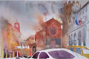 Orvieto Piazza, Italien 2002 (akvarell) av Simon Fletcher