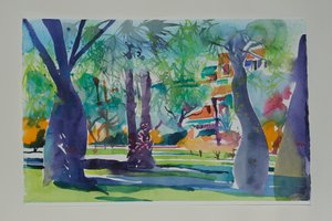 Painters at the Mamounia, 2010 (akvarell på papper) av Simon Fletcher