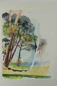 Pines at St. Blaise, 2004 (akvarell på papper) av Simon Fletcher