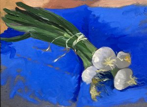 Scallions (olja på pannå) av Simon Fletcher