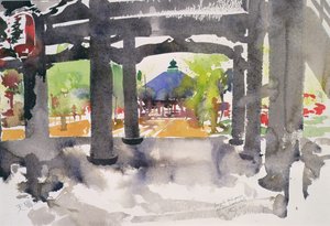 Temple Entrance, Amanohashidate (akvarell på papper) av Simon Fletcher