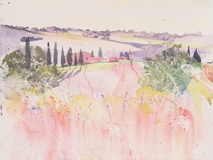 Toscana söder om Montalcino, 2002 (akvarell) av Simon Fletcher